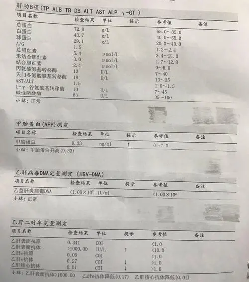 乙肝五项结果对照图表